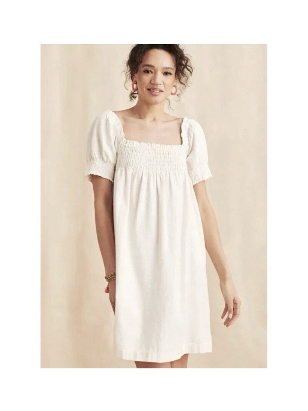 FAHERTY Ramona Organic Cotton Smocked Dress, size Small - EUC